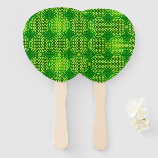 Éventail FLEURS DE VIE - mélange vert motif (Devant et derrière)