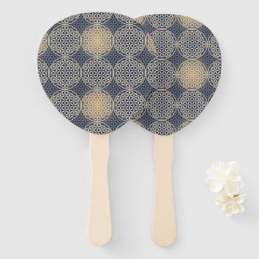 Éventail FLEURS DE VIE - motif de sable bleu (Devant et derrière)