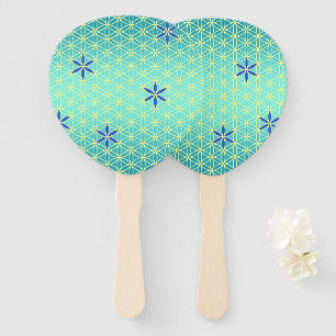 Éventail FLEURS DE VIE - motif jaune cyan