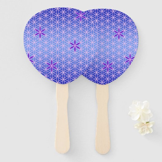 Éventail FLEURS DE VIE - motif rose violet (Devant et derrière)