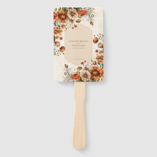 Éventail Fleurs en terre cuite rouille Mariage de automne o (Devant)