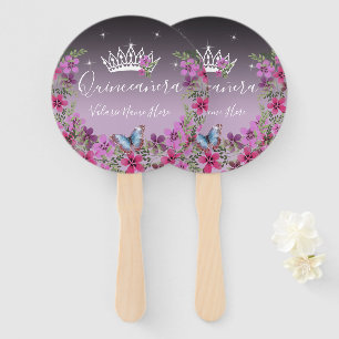Éventail Fleurs et papillon Quinceanera Ventilateur à main 