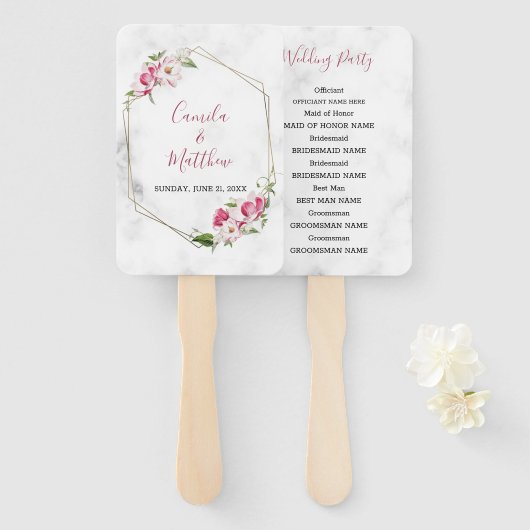 Éventail Fleurs roses Gold Frame (Devant et derrière)