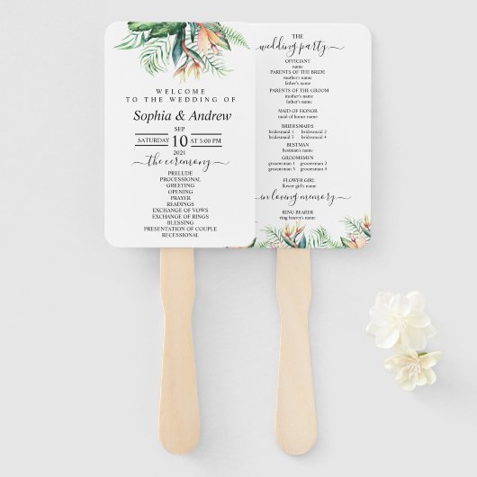 Éventail Fleurs tropicales et Feuilles de verdure Ensemble (Devant et derrière)