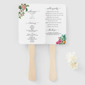 Éventail Fleurs tropicales et programme de mariage vert (Devant et derrière)