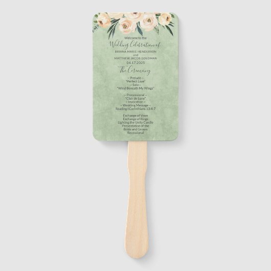 Éventail Floral Beige Blush Sage Green Wedding Programme (Devant)