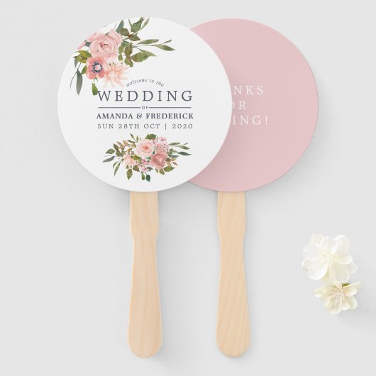 Éventail Floral Blush et Rose Gold Wedding Favoriser (Devant et derrière)