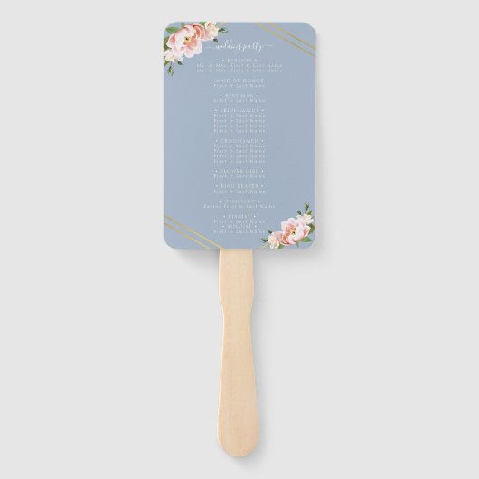 Éventail Floral Blush Gold Dusty Blue Wedding Programme (Dos)