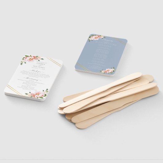 Éventail Floral Blush Gold Dusty Blue Wedding Programme (Non-assemblé)