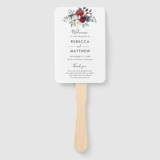 Éventail Floral Bourgogne Aquarelle Script Wedding Programm (Devant)