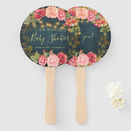 Éventail Floral chic rose bébé douche bienvenue (Devant et derrière)