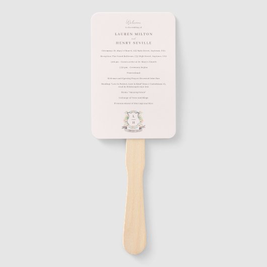 Éventail Floral Crest Aquarelle Monogramme Programme de mar (Devant)