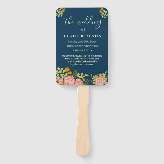 Éventail Floral Dark Navy Blue Mariage Botanique Programme (Devant)