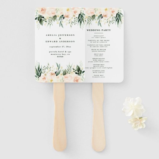 Éventail Floral de pêche et mariage de feuillage (Devant et derrière)