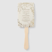 Éventail Floral doré | Ventilateur du programme de mariage  (Devant)