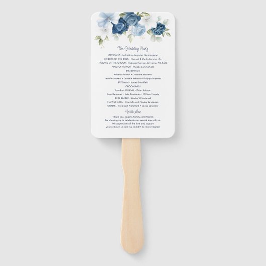 Éventail Floral Dusty Blue Script Wedding Programme (Dos)