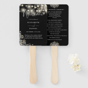 Éventail Floral Lights Black Gothic Wedding Programme