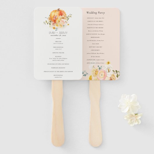 Éventail Floral Orange Automne Citrouille programme de mari (Devant et derrière)