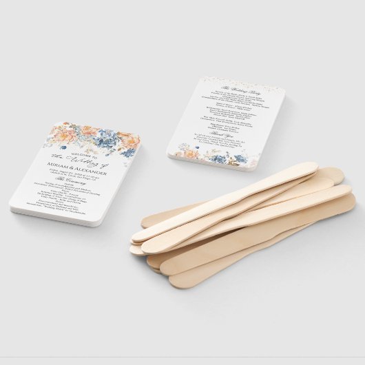 Éventail Floral Peach Blush Blue Wedding Programme (Non-assemblé)