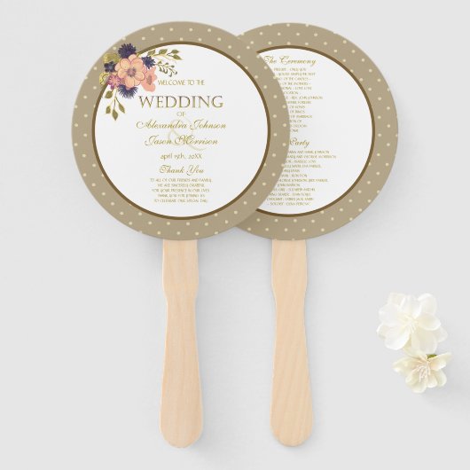 Éventail Floral Pink Gold Wedding Programme (Devant et derrière)