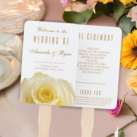 Éventail Floral Rose Golden Script White Wedding Programme