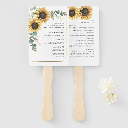 Éventail Floral Sunflower Programme de mariage vert (Devant et derrière)