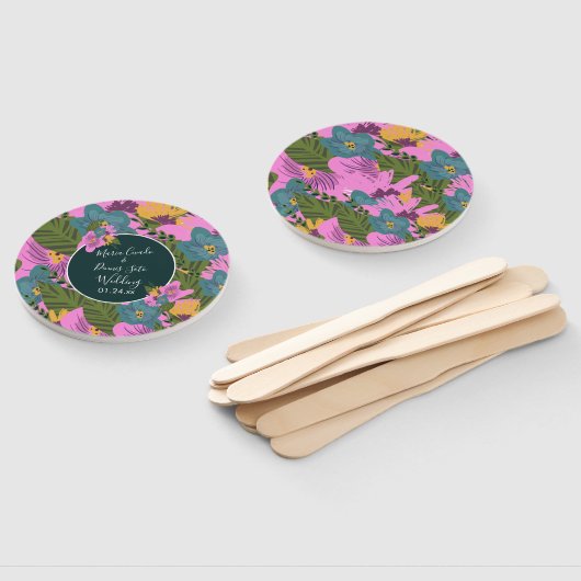 Éventail Flore à la main Mariage vert rose gras (Non-assemblé)