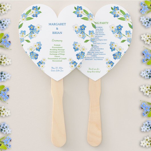 Éventail Forget-Me-Nots Programme de mariage bleu et blanc