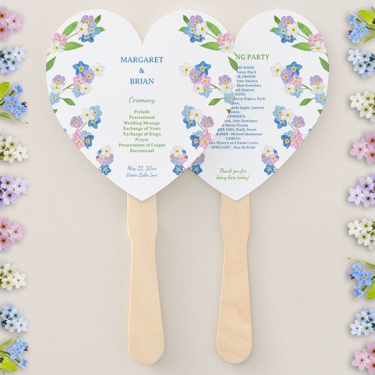 Éventail Forget-Me-Nots Programme de mariage bleu et rose