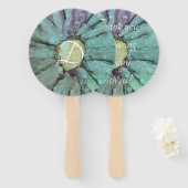 Éventail Forme : Ventilateur à main ronde "Fleur vert-jaune (Devant et derrière)