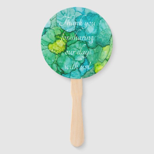 Éventail Forme : Ventilateur à main ronde "Fleurs bleues-ve (Dos)