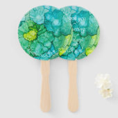 Éventail Forme : Ventilateur à main ronde "Fleurs bleues-ve (Devant et derrière)