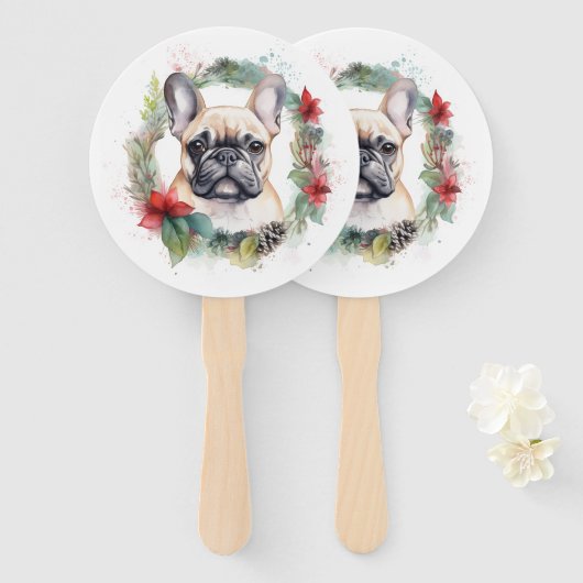 Éventail French Bulldog Christmas Wreath Festive Pup (Devant et derrière)