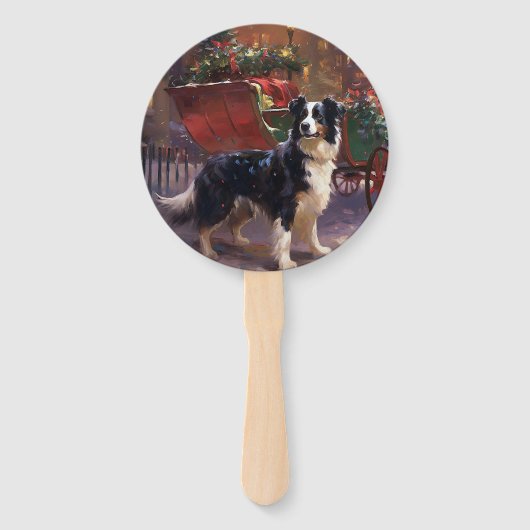 Éventail Frontière Collie Festive de Noël (Dos)