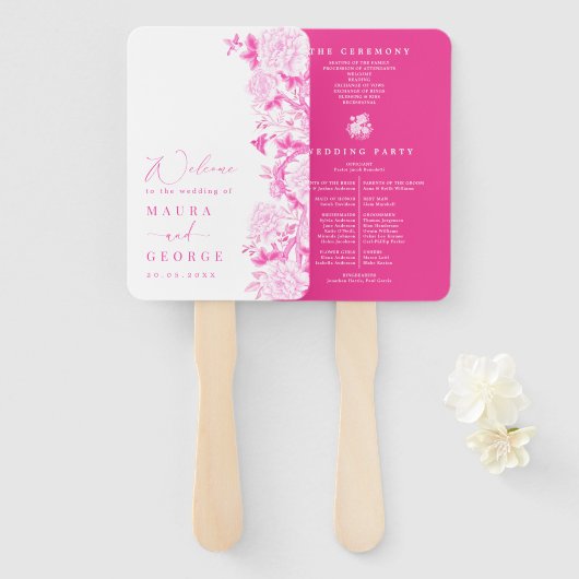 Éventail Fuchsia Chinoiserie Floral Garden Wedding Programm (Devant et derrière)