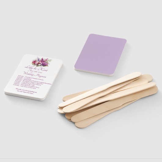 Éventail Fuchsia Lavender Wedding Programme Fans (Non-assemblé)