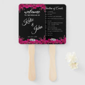 Éventail Fuchsia Orchidées sur le programme de mariage noir (Devant et derrière)