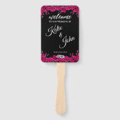 Éventail Fuchsia Orchidées sur le programme de mariage noir (Devant)