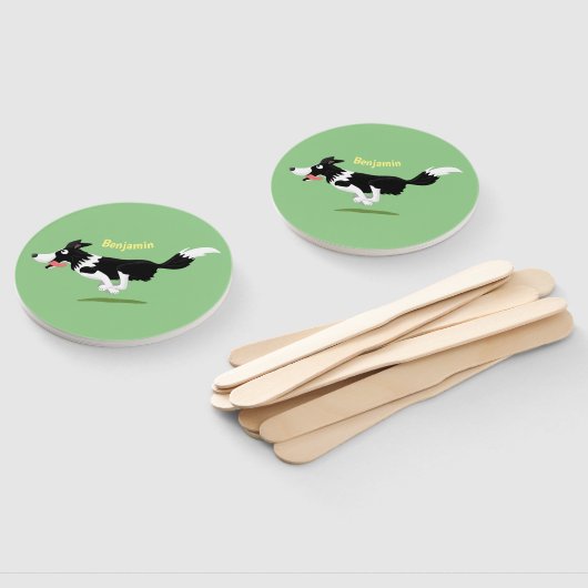 Éventail Funny Border Collie chien en course dessin animé (Non-assemblé)