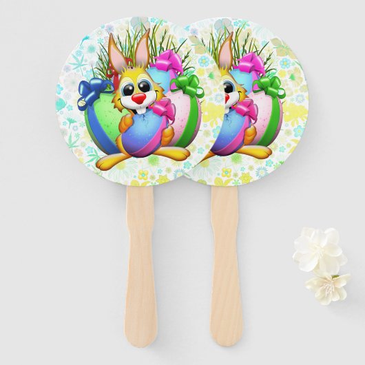 Éventail Funny Bunny biting an Easter Egg (Devant et derrière)