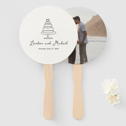 Éventail Gâteau Dessiné à la Main Doodle Mariage Moderne (Devant et derrière)