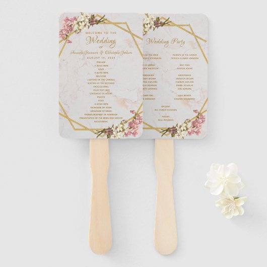 Éventail Géométrie florale Marbre Gold Orchid Wedding Progr (Devant et derrière)