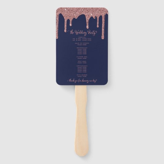 Éventail Glam Navy Blue Rose Gold Wedding Programme (Dos)