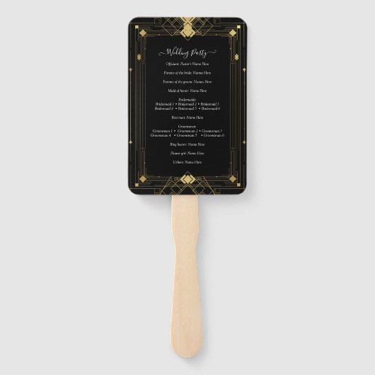Éventail Gold Black Deco Glam Roaring 20's Wedding Program (Dos)