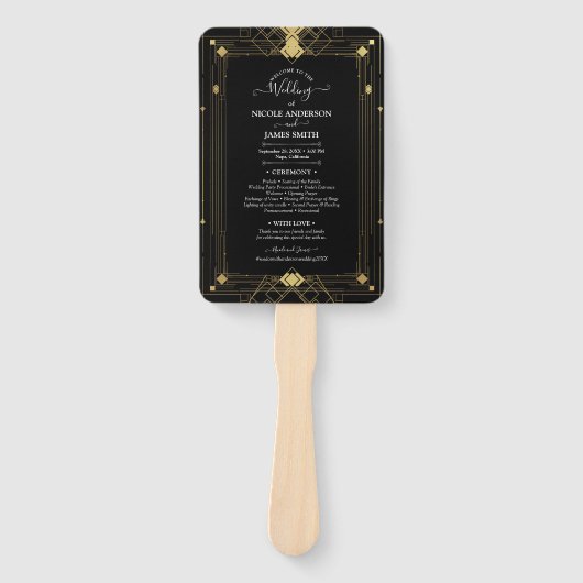 Éventail Gold Black Deco Glam Roaring 20's Wedding Program (Devant)