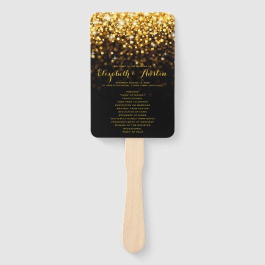 Éventail Gold Black Hollywood Glitz Glam Wedding Programme (Devant)