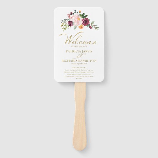 Éventail Gold Blush Bourgogne Programme de mariage floral (Devant)