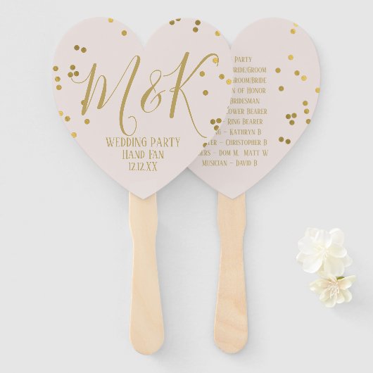 Éventail Gold Confetti Bridal Blush Mariage Fans à la main (Devant et derrière)