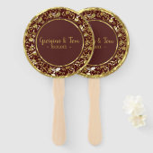 Éventail Gold Floral Damask - Enregistrer la date (Devant et derrière)