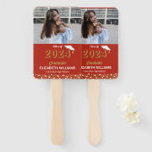 Éventail Gold Foil Script Confetti Photo Red Grad (Devant et derrière)